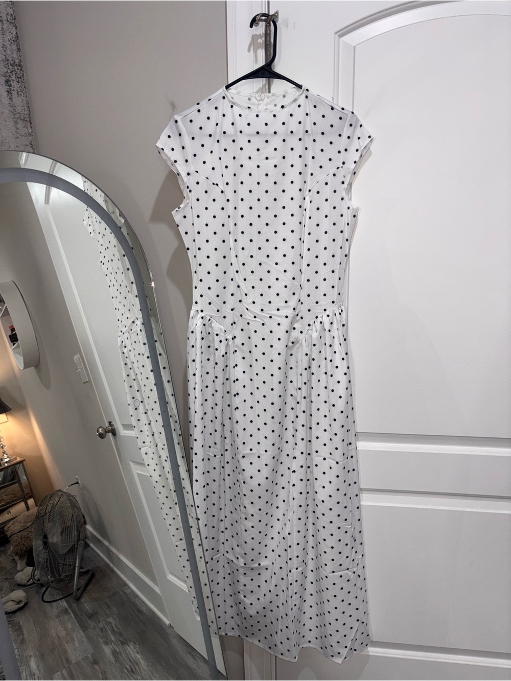 SHEIN White Midi Dress with Black Polka Dots